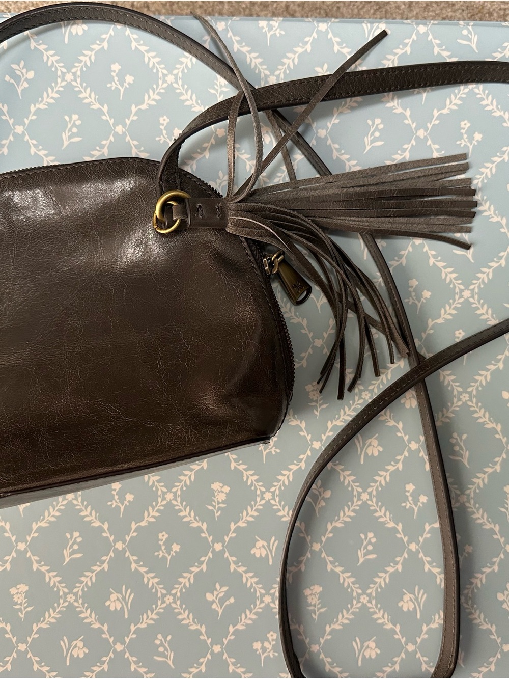 HOBO Dark Brown Leather Crossbody with Tassel Accent